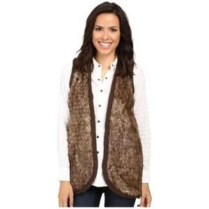 Ariat Aileen Faux Fur Vest Womens M Wool Brown Chunky Knit Back Western Boho